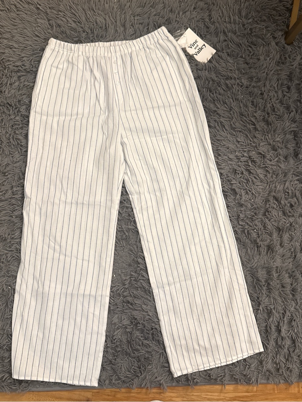 Vine Valley White Pinstripe Wide Leg Pants